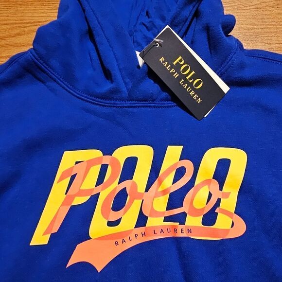 Polo Ralph Lauren Varsity Logo Hoodie Blue Orange Youth Medium M Cotton Blend LE - Picture 3 of 9